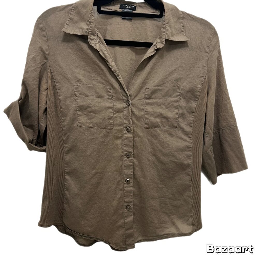 Vintage Ann Taylor Women's Button-Down Cotton Blouse - Size 12P